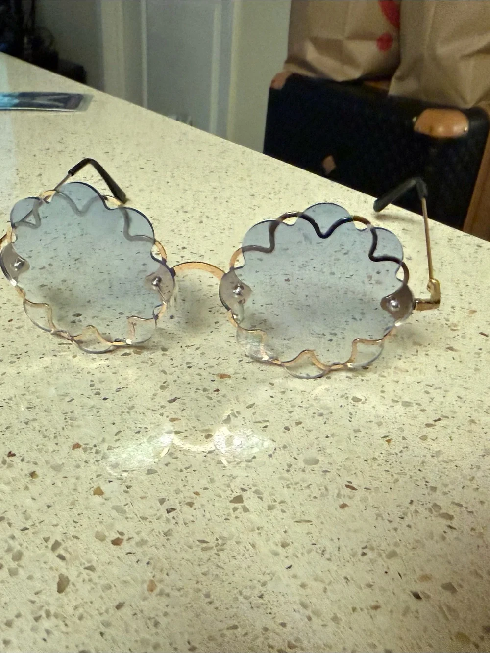 Fashion Nova Scalloped Round Sunglasses - Gold Frame with Light Blue Lenses